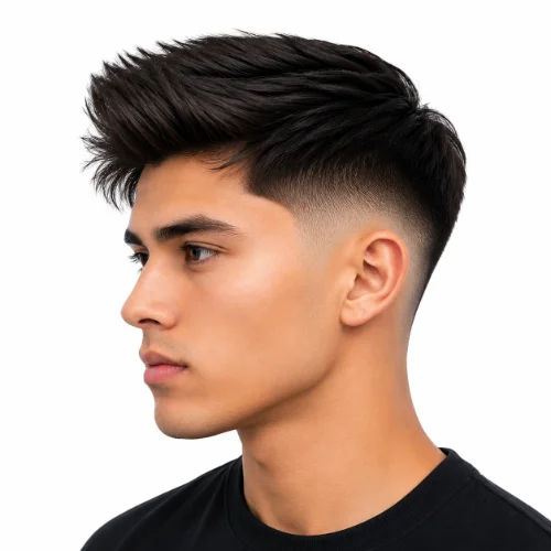 Low Taper Fade Straight Hair For Blowout featuring straight hair with a voluminous blowout on top and cleanly tapered sides for a bold, modern hairstyle.