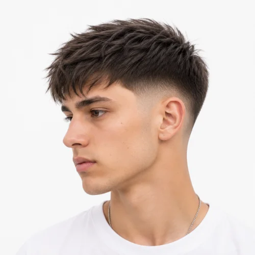Low Taper Fade Straight Hair for Thin featuring fine straight hair with a low taper fade and a lightly textured top to create a fuller appearance.