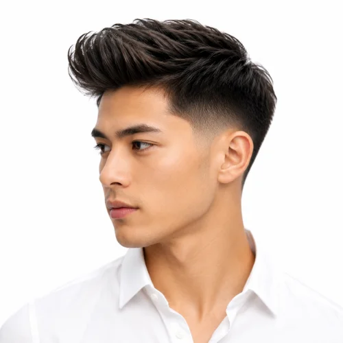 Asian man with a low taper fade and stylish quiff hairstyle