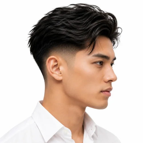 Asian man with a low taper fade and long top hairstyle