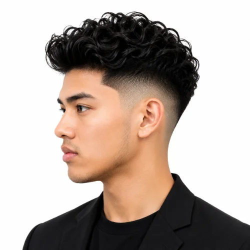 Asian man with a pompadour and low taper fade haircut