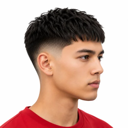 Asian man with a French crop and low taper fade haircut