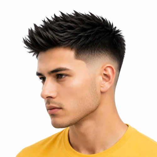 Asian man with spiky hair and a low taper fade haircut