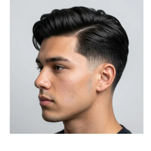Low taper fade textured side part hairstyle with natural volume and clean tapered sides
