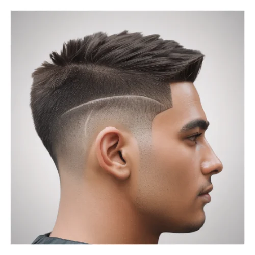Low taper fade textured crop haircut for men with short fringe and modern style