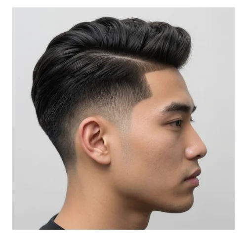 Low taper fade textured haircut with hard part style for men