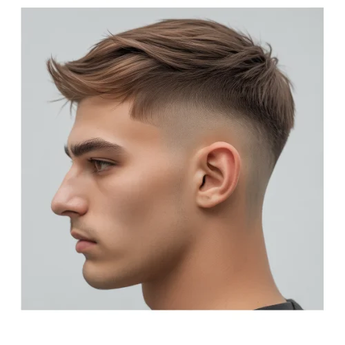 Modern men's haircut featuring a low taper fade on the sides and back with thin hair styled to highlight its natural texture on top. The textured, effortless top adds volume and movement to fine hair, while the low taper fade creates a sharp, polished finish around the ears and neckline. Ideal for men seeking a stylish, low-maintenance look that enhances natural hair texture.