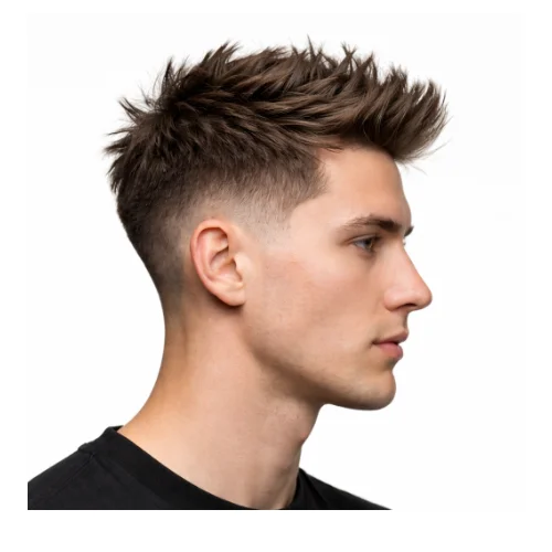 Low taper fade modern haircut with spiky hair, featuring a textured spiked top and clean faded sides for a bold contemporary look