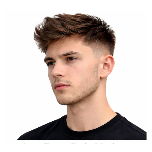 Low taper fade modern haircut with natural volume, featuring a full textured top and clean faded sides for a soft contemporary look