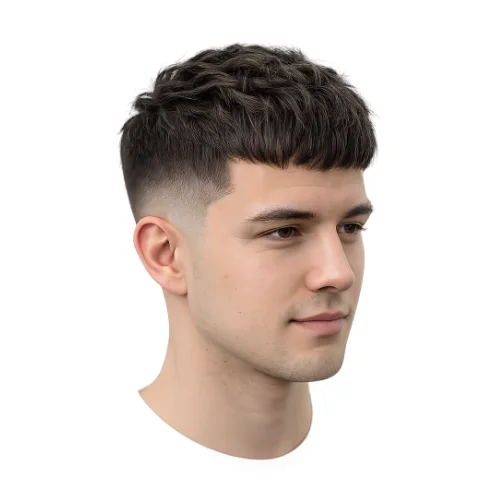 Low Taper Fade mit French Crop natürlichem Finish Frisur mit weicher natürlicher Textur, lockerem Oberkopf und sauberem Low Taper Fade für einen mühelosen Alltagslook