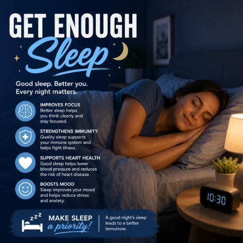 A peaceful bedroom with a comfortable bed and soft lighting representing healthy sleep habits.