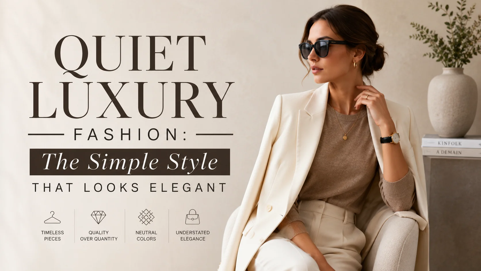 A collection of quiet luxury fashion outfits showcasing minimalist designs, premium fabrics, and timeless neutral colors.