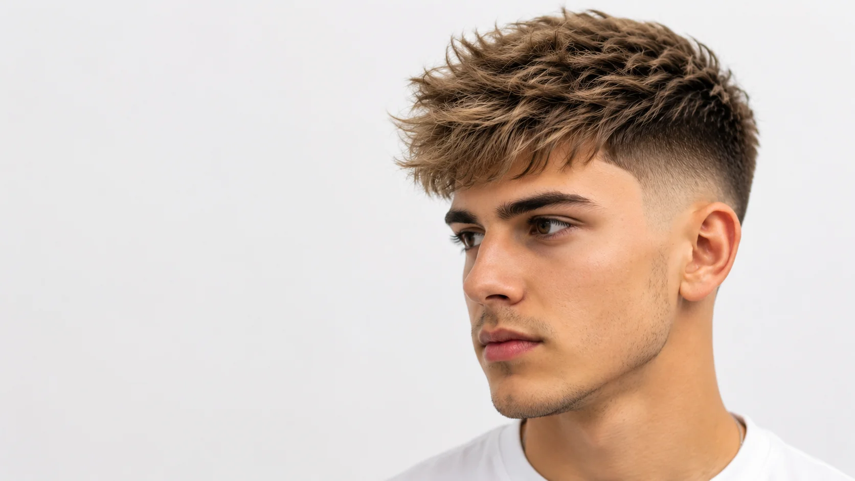 Low taper fade hairstyle for men with a textured top, featuring clean faded sides and modern layered texture for a stylish look