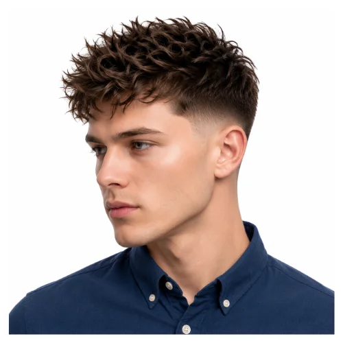 Low taper fade with spiky textured top, featuring defined spikes and clean faded sides for a bold modern look