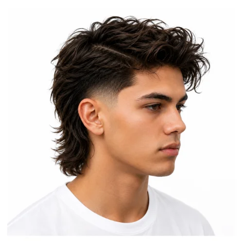 Messy low taper fade side part with tousled textured hair and clean faded sides for a relaxed modern style
