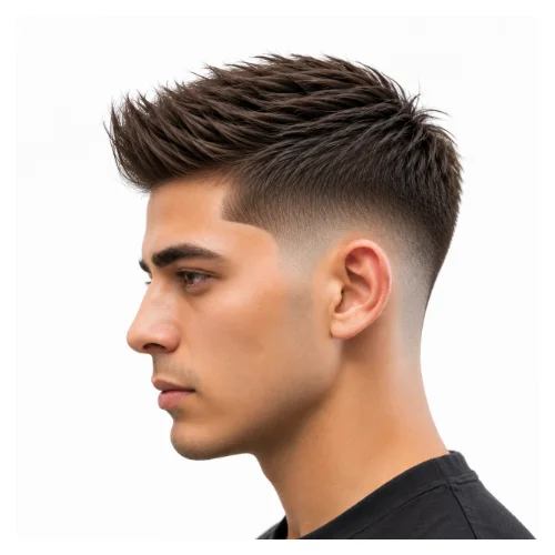 Low taper fade side part for fine hair, featuring lightweight volume and clean faded sides for a neat modern style