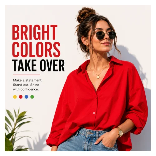 Bright colorful fashion outfits featuring bold shades and vibrant styling for a fresh modern look