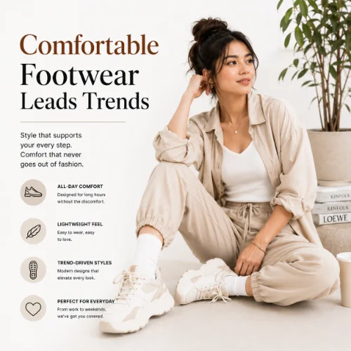 Comfortable fashionable footwear including sneakers and casual shoes designed for style and all-day wear
