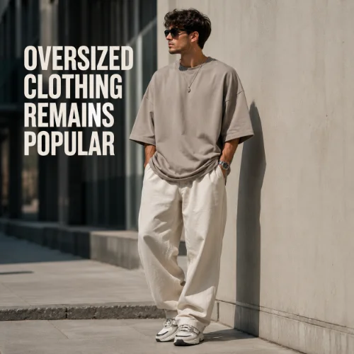 Oversized men's clothing featuring loose-fit shirts, jackets, and pants for a relaxed modern style