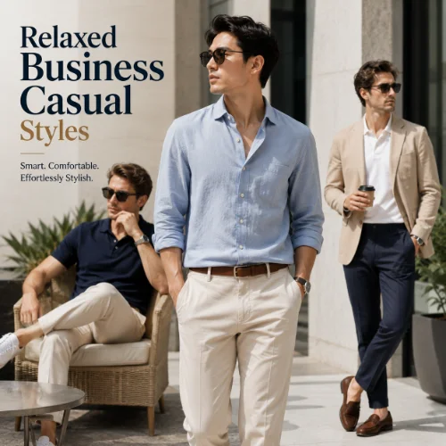 Relaxed business casual outfit for men featuring smart comfortable clothing for work and everyday wear