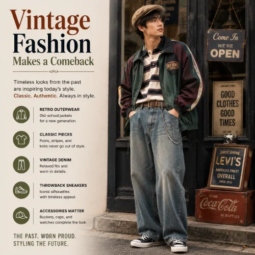 Vintage-inspired men's outfit blending classic fashion with modern styling for a timeless look