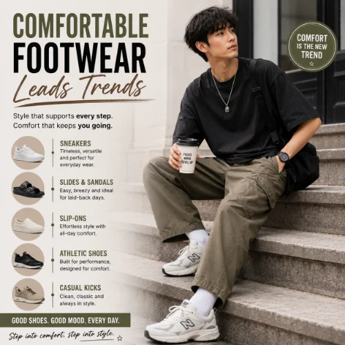 Comfortable men's footwear including sneakers and casual shoes designed for style and everyday comfort