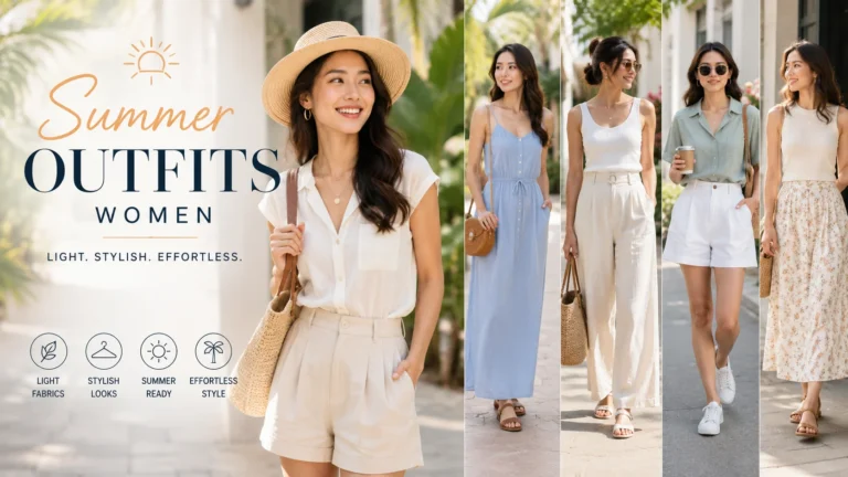 Summer Outfits Women featuring a stylish woman dressed in a fashionable warm-weather ensemble, including lightweight and breathable clothing designed for comfort, elegance, and seasonal style.