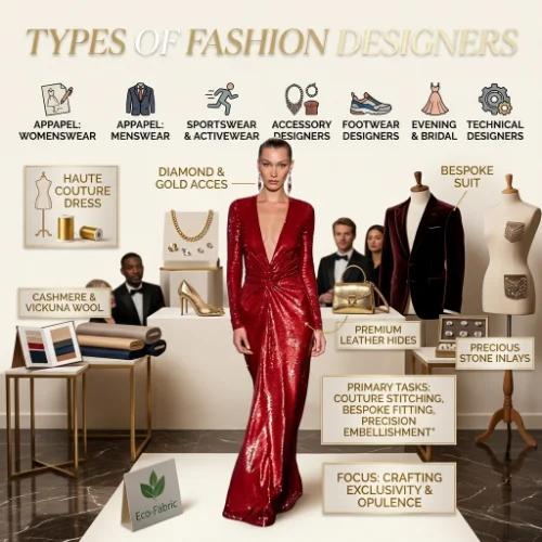 Luxury fashion designer creating high-end clothing designs